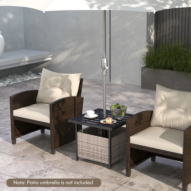 Outdoor Patio Rattan Wicker Steel Side Deck Table-Gray - Gray - Patio Coffee Tables