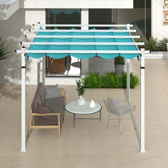 Outdoor Pergola with Retractable Canopy and Aluminum Frame-Turquoise - Turquoise - Gazebos