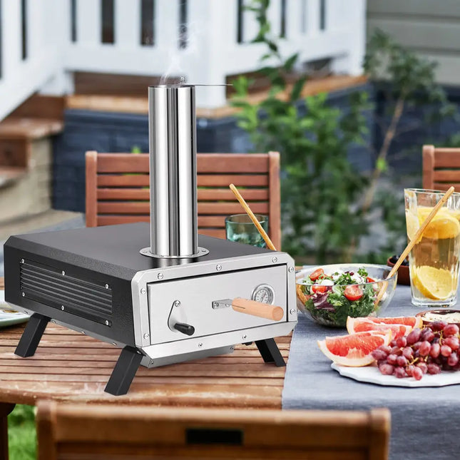 Outdoor Pizza Oven Portable Wood Pellet Pizza Stove with 12 Inch Round Rotatable Pizza Stone - Outdoor Grills