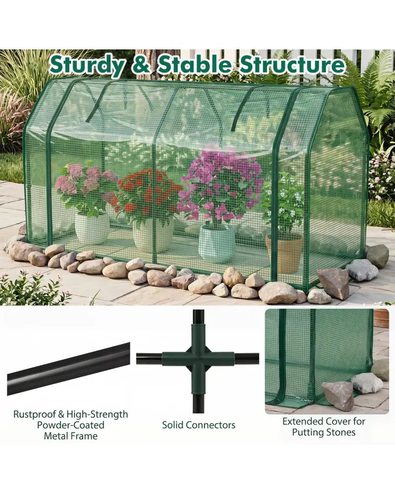 Outdoor Portable Mini Greenhouse with PE Cover and Zippered Door for Vegetables-Green - Green - Greenhouses