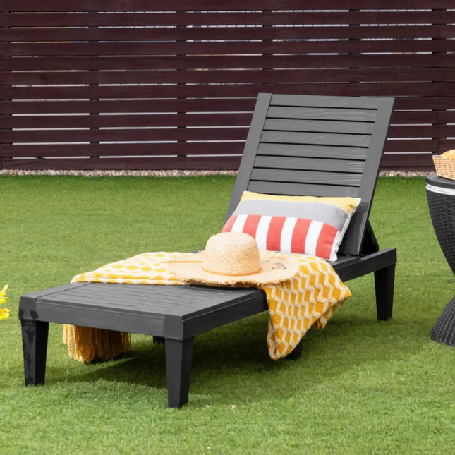 Outdoor Recliner Chair with 5-Position Adjustable Backrest-Black - Black - Outdoor Chaise Lounges