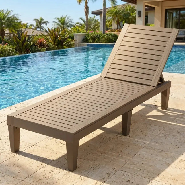 Outdoor Recliner Chair with 5-Position Adjustable Backrest-Brown - Brown - Outdoor Chaise Lounges
