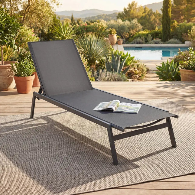 Outdoor Reclining Chaise Lounge Chair with 6-Position Adjustable Back-Gray - Gray - Outdoor Chaise Lounges