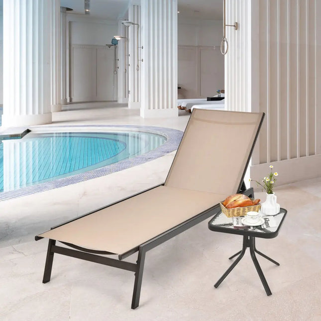 Outdoor Reclining Chaise Lounge Chair with 6-Position Adjustable Back-Brown - Brown - Outdoor Chaise Lounges