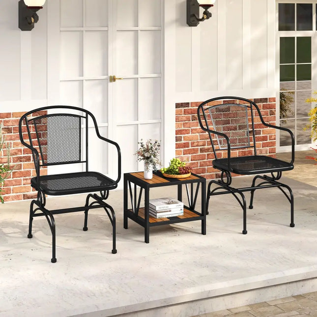 Outdoor Rocking Chair Set of 2 with Mesh Backrest and Seat for Yard-Black - Black - Patio Rocking Chairs & Gliders