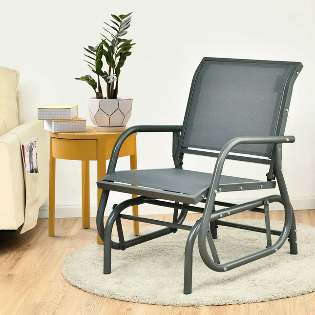 Outdoor Single Swing Glider Rocking Chair with Armrest-Gray - Gray - Patio Rocking Chairs & Gliders