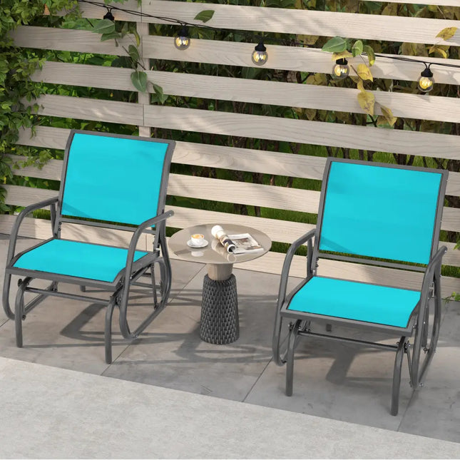 Outdoor Single Swing Glider Rocking Chair with Armrest-Turquoise - Turquoise - Patio Rocking Chairs & Gliders