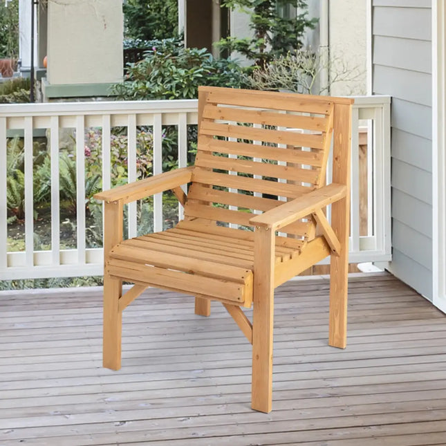 Outdoor Solid Fir Wood Chair with Inclined Backrest-Brown - Natural - Patio Dining Chairs