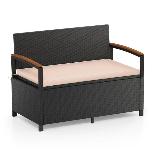 Outdoor Storage Bench Deck Box Patio Furniture with Cushion-Brown - Beige - Sheds & Outdoor Storage