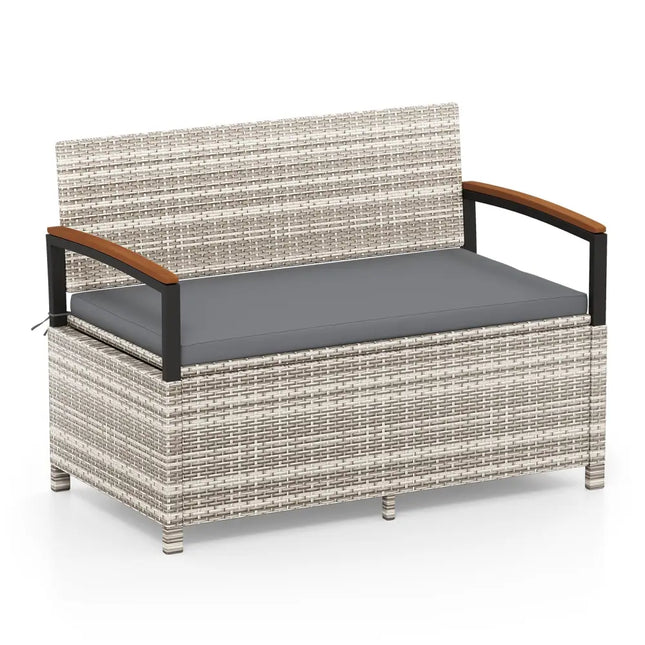 Outdoor Storage Bench Deck Box Patio Furniture with Cushion-Gray - Gray - Sheds & Outdoor Storage