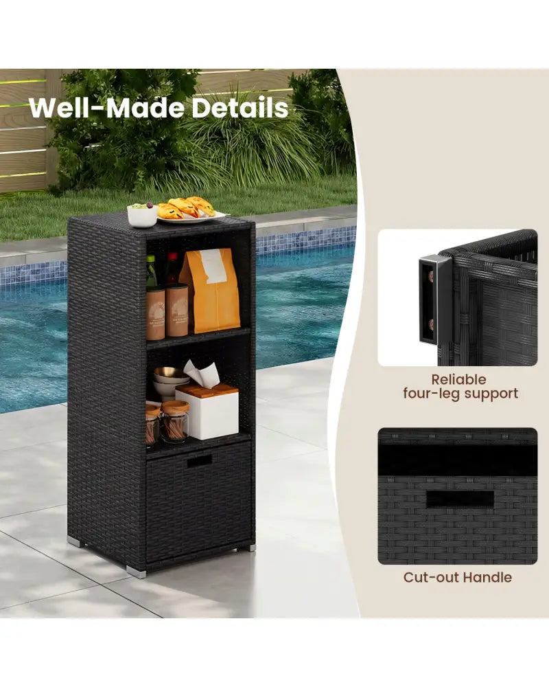 Outdoor Storage Cabinet Patio Wicker Organizer with Drawer-Black - Black - Sheds & Outdoor Storage