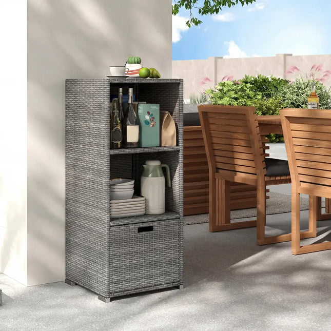 Outdoor Storage Cabinet Patio Wicker Organizer with Drawer-Gray - Gray - Sheds & Outdoor Storage