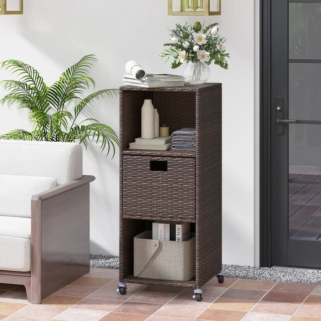 Outdoor Storage Cabinet with Drawer and 3 Shelves for Backyard - Sheds & Outdoor Storage