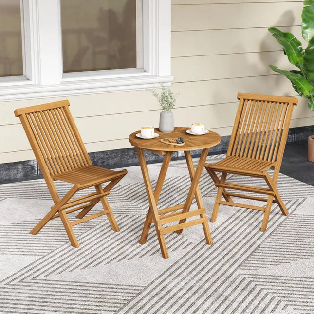 Outdoor Teak Wood Chairs Set of 2 with Slatted Seat and Backrest - Natural - Patio Dining Chairs