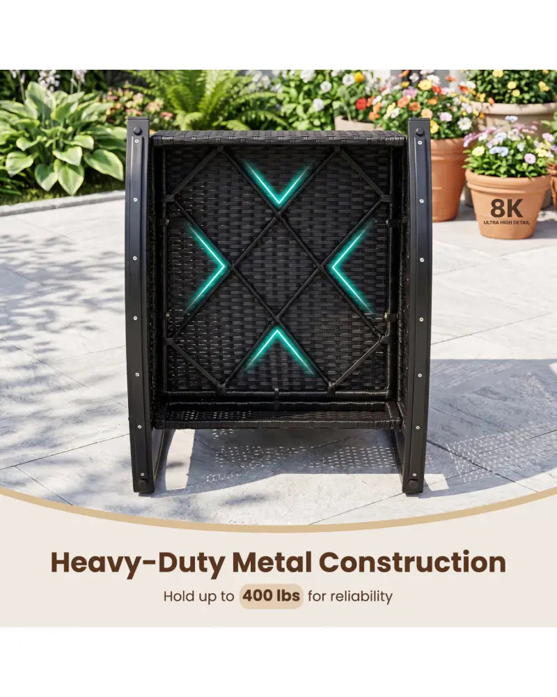 Outdoor Wicker Rocking Chair with Anti-Tip Stoppers and Thick Cushions for Porch-Black - Black - Patio Rocking Chairs &
