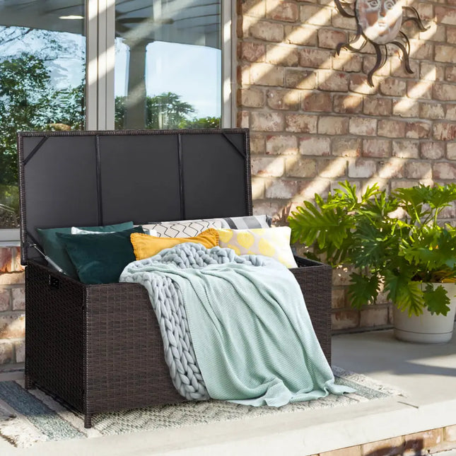 Outdoor Wicker Storage Box with Zippered Liner-50 Gallon - Brown - Sheds & Outdoor Storage