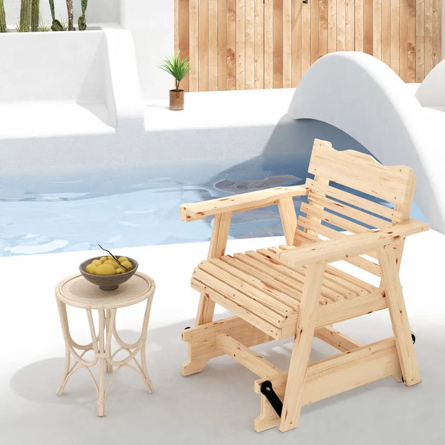Outdoor Wood Rocking Chair with High Back and Widened Armrests - Brown - Patio Rocking Chairs & Gliders
