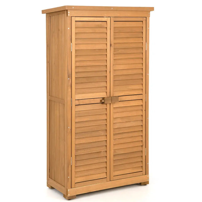 Outdoor Wooden Garden Tool Storage Cabinet-Natural - Natural - Sheds & Outdoor Storage