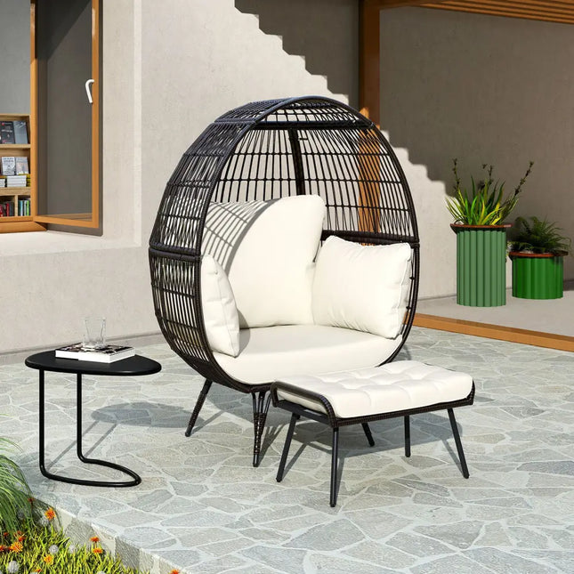 Oversized Egg Chair with Ottoman and Soft Cushions - White - Outdoor Chaise Lounges