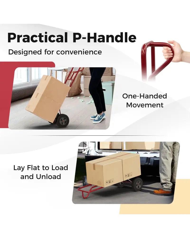 P-Handle Hand Truck with Foldable Load Plate for Warehouse Garage-Red - Dark Gray - Garages
