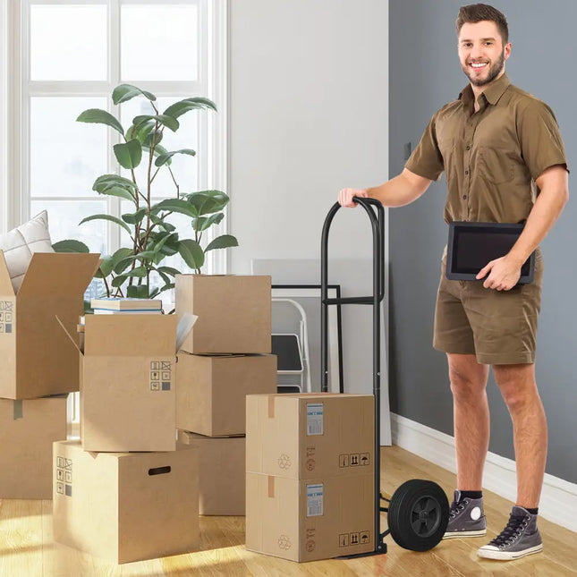 P-Handle Sack Truck with 10 Inch Wheels and Foldable Load Area-Black - Black - Garages