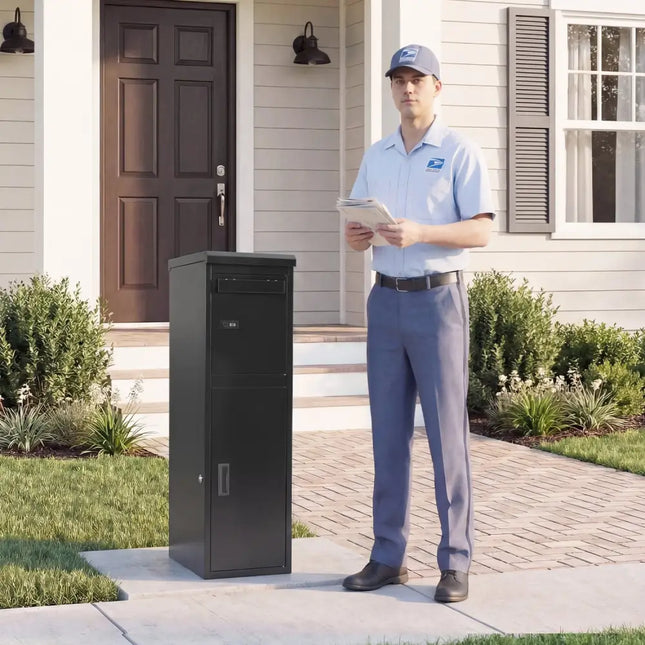 Package Delivery Box for Outside with Lockable Doors Coded Lock-Black - Black - Sheds & Outdoor Storage