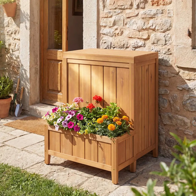 Package Delivery Box with Planter Box for Pool Accessories and Garden Tools - Natural - Raised Garden Beds