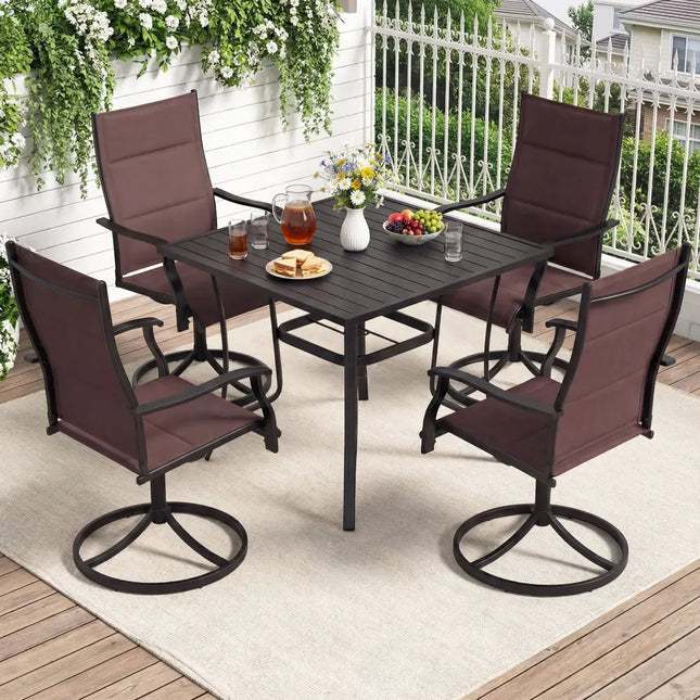 Padded Patio Swivel Chairs Set of 2 Ergonomic Outdoor Dining Chairs with Breathable Fabric-Brown - Brown - Patio Dining