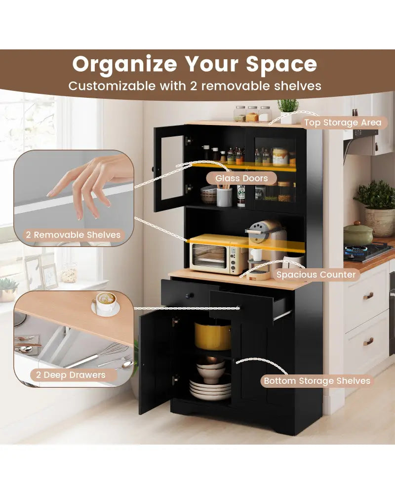 Pantry Cabinet with 2 Removable Shelves-Black - Black - Sideboards Cabinets & Buffets