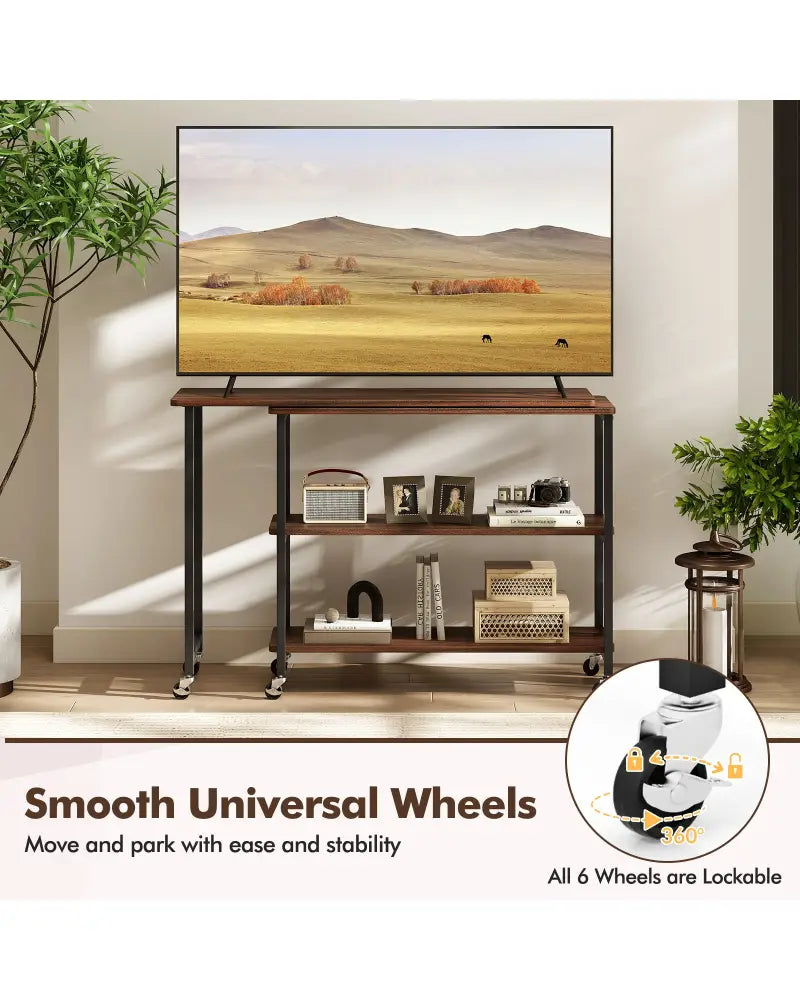 Patented Large 360-Degree Free Rotating Sofa Side Table with Wheels and Storage Shelf-Walnut - Walnut - End & Side
