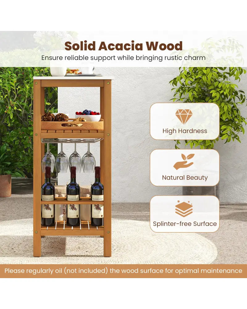 Patio Acacia Wood Storage Cabinet Patio Buffet Cabinet Bar Table - Outdoor & Patio Furniture