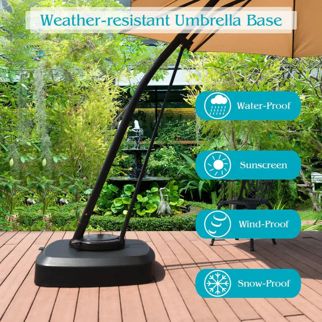Patio Cantilever Offset Umbrella Base with Wheels for Garden Poolside Deck - Black - Outdoor Umbrella Bases