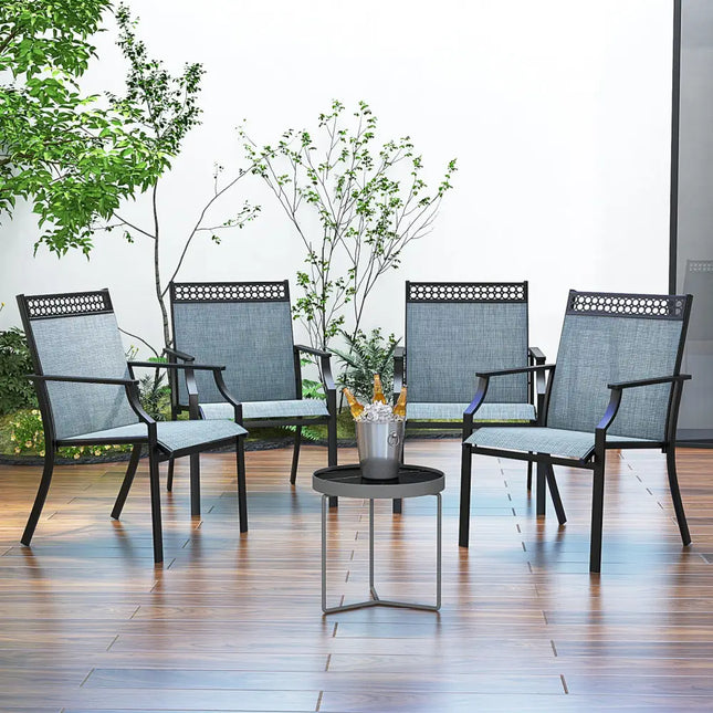 Patio Chairs Set of 2 with All Weather Breathable Fabric-Blue - Blue - Patio Dining Chairs