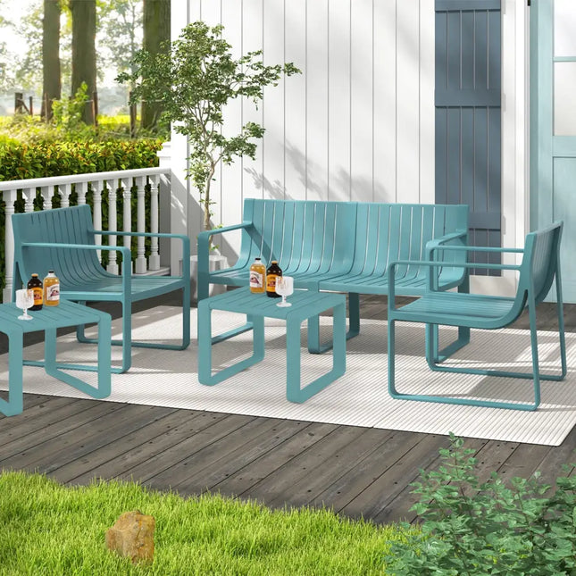 Patio Chairs Set of 2 with Curved Backrests and Seats-Blue - Blue - Patio Dining Chairs
