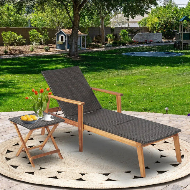 Patio Chaise Lounge and Table Set with 4-Level Adjustable Backrest - Brown - Outdoor Chaise Lounges