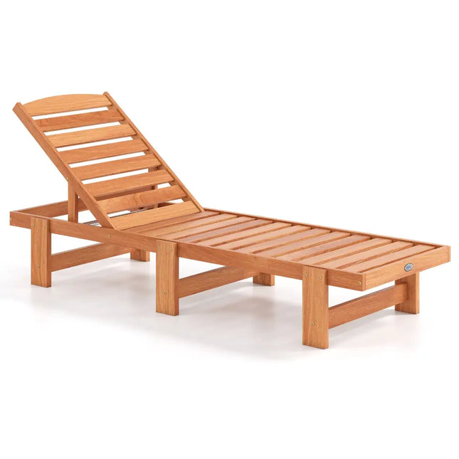 Patio Chaise Lounge Chair Solid Wood Slatted Recliner with Adjustable Backrest-1 Piece - Natural - Outdoor Chaise