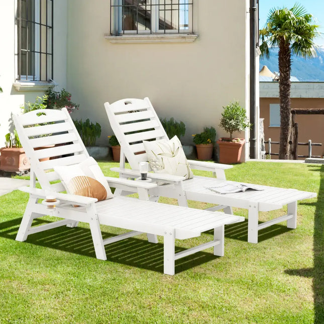 Patio Chaise Lounge Chair with 4 Position Backrest-White - White - Outdoor Chaise Lounges
