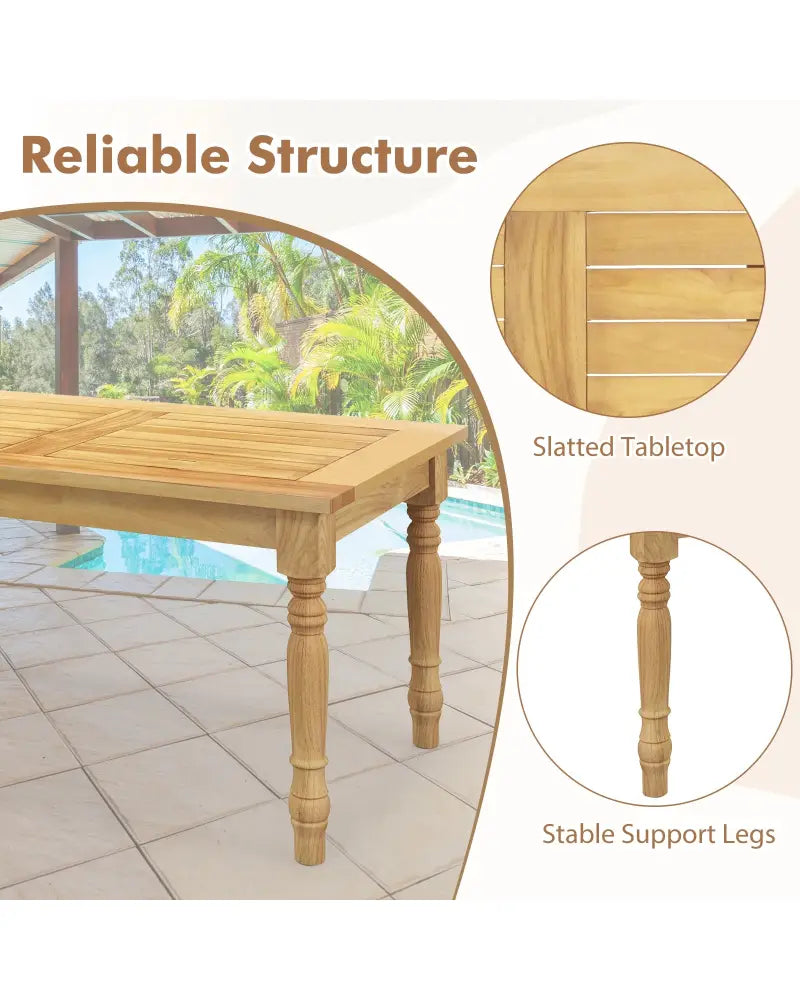 Patio Coffee Table with Solid Teak Wood Structure and Slatted Tabletop - Natural - Patio Coffee Tables