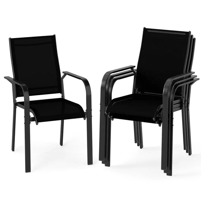 Patio Dining Chairs Set of 2/4/6 Stackable Outdoor Armchairs with Metal Frame-Set of 4 - Patio Dining Chairs