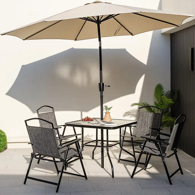 Patio Dining Set for 4 with Umbrella Hole-Gray - Gray - Patio Dining Sets