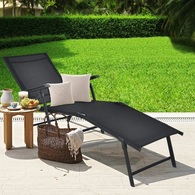 Patio Foldable Chaise Lounge Chair with Backrest and Footrest-Black - Black - Outdoor Seating & Patio Chairs