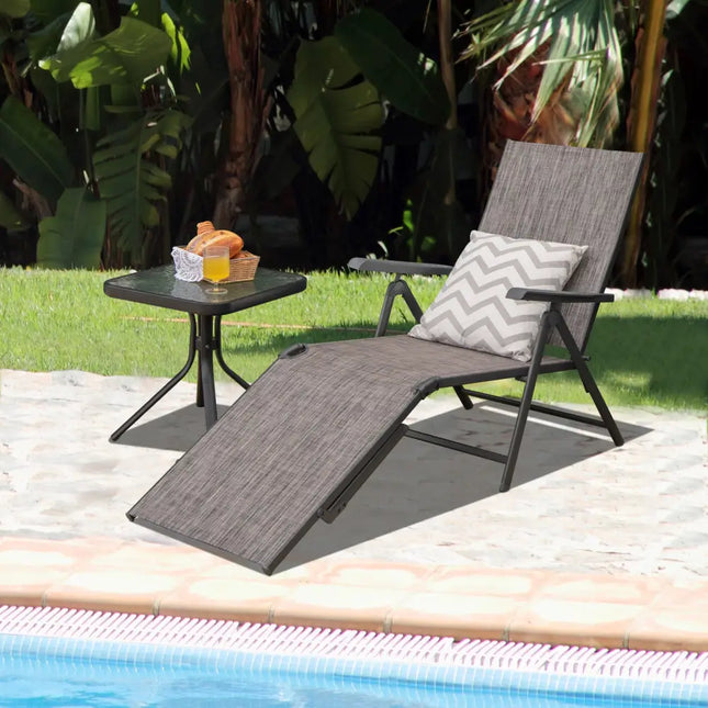 Patio Foldable Chaise Lounge Chair with Backrest and Footrest-Gray - Gray - Outdoor Seating & Patio Chairs