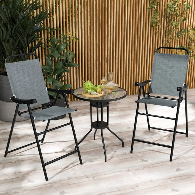 Patio Folding Bar Stool Set of 2 with Metal Frame and Footrest-Blue - Blue - Patio Bar Furniture