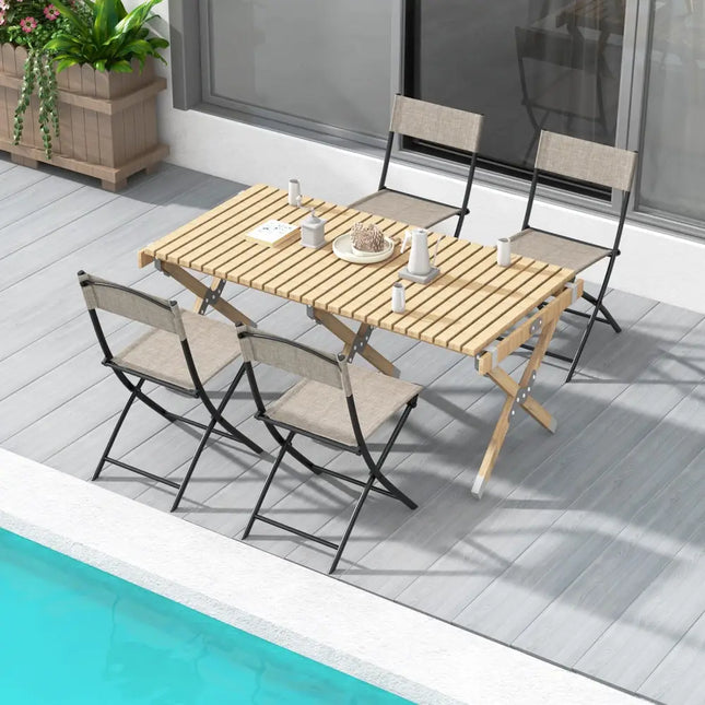 Patio Folding Chairs Set of 4 Lightweight Camping Chairs with Breathable Seat-Brown - Brown - Outdoor Seating & Patio