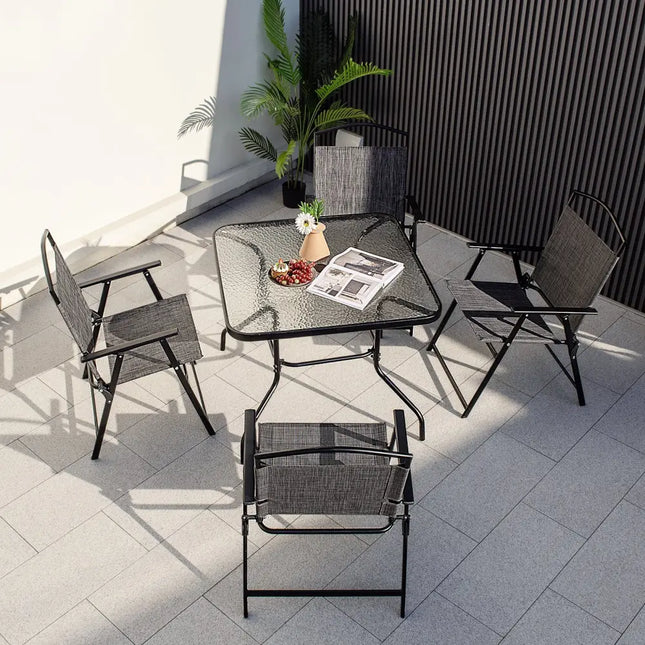 Patio Folding Chairs Set of 4 with Cozy Seat Fabric and Heavy-Duty Metal Frame-Gray - Gray - Patio Dining Chairs