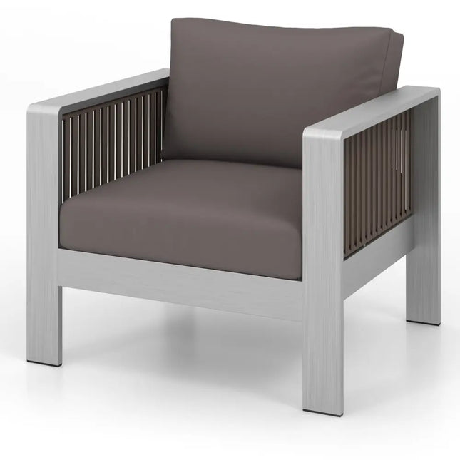 Patio Furniture Aluminum Armchair with Thick Back and Seat Cushion - Gray - Outdoor Chaise Lounges