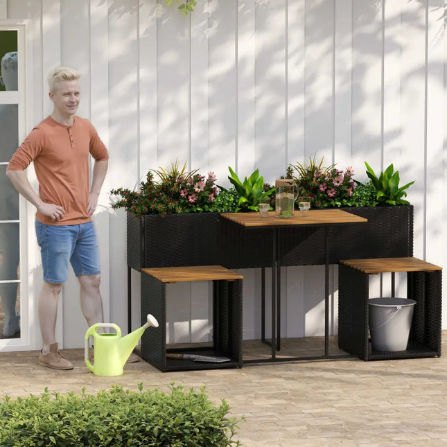 Patio Furniture Set with Raised Garden Bed for Porch and Yard - Black - Patio Furniture Sets