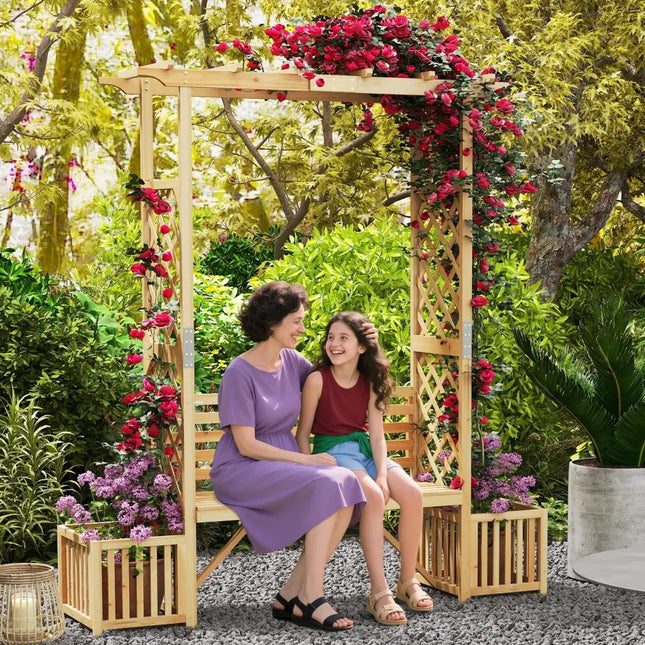 Patio Garden Bench Arbor ArchOutdoor Wood Decorative Seating-Natural - Natural - Outdoor Decor