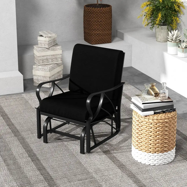 Patio Glider Rocking Chair with Thick Cushion and Curved Armrest-Black - Black - Patio Rocking Chairs & Gliders