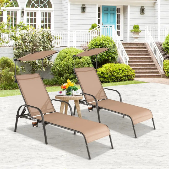 Patio Heavy-Duty 5-Level Adjustable Chaise Lounge Chair-Brown - Brown - Outdoor Chaise Lounges